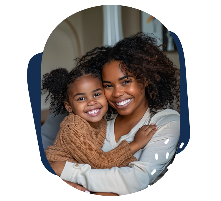 Joyful mother and daughter smiling