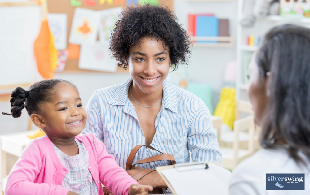 Mother and child consulting with ABA therapist